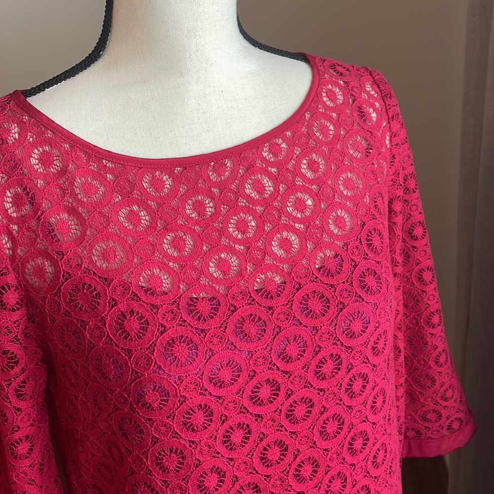 Laundry by Shelli Segal Red Lace Shift Dress Size 4 - Picture 2 of 10